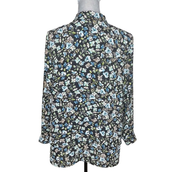 J JILL M Tunic Top Black Blue Floral Print Layered Collared Button Up EUC! - Picture 3 of 11